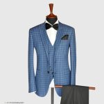 Light Blue Checkered Tuxedo Suit