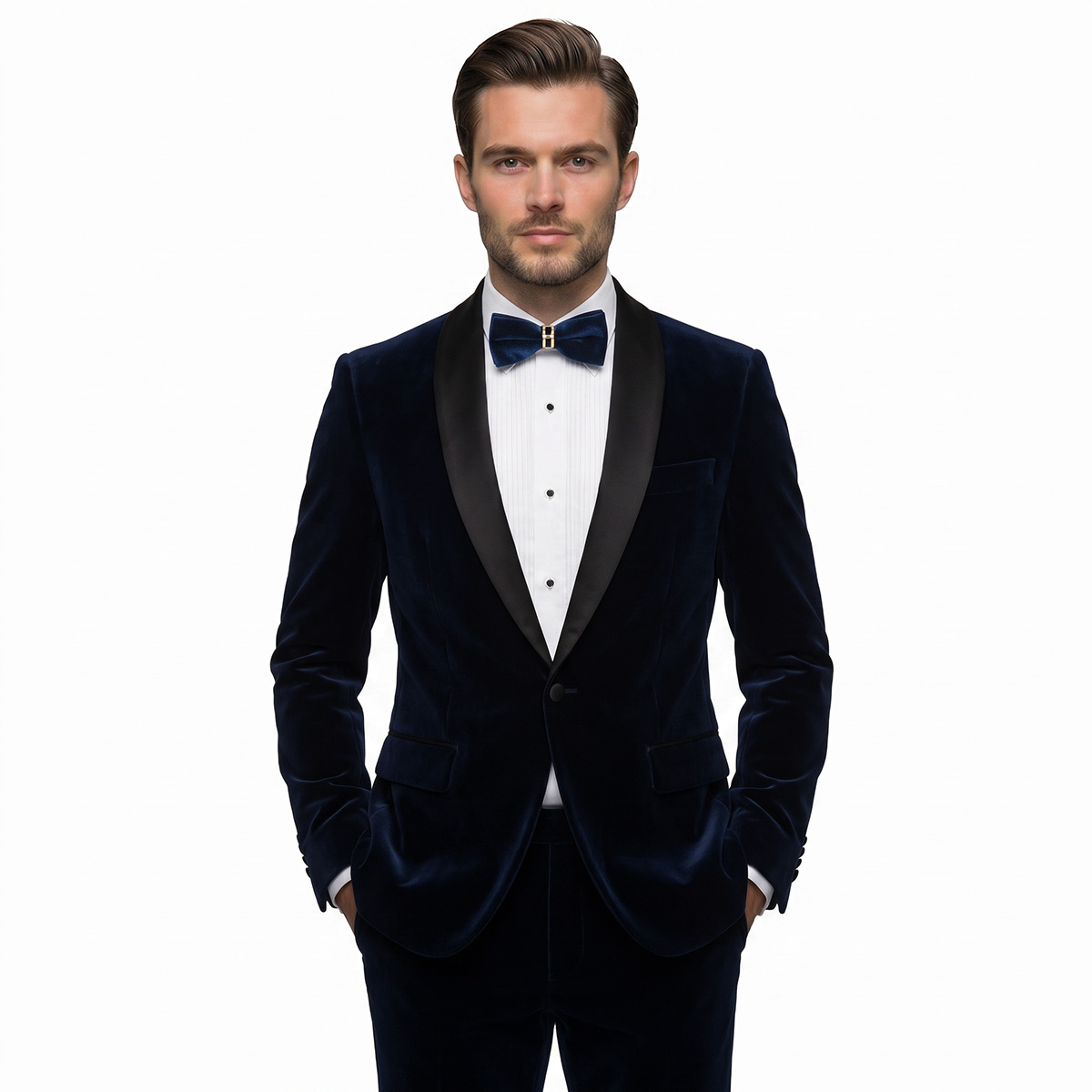 Andre Emilio Blue Velvet Tuxedo With Satin Lapel