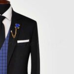 Dark Black 3 Piece Suit With Royal Blue Waistcoat