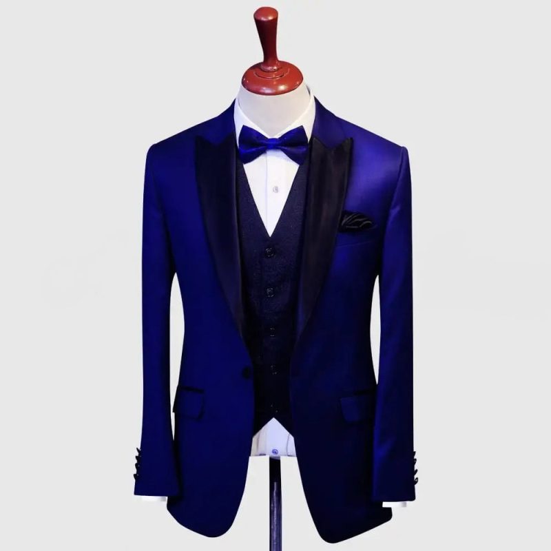 Royal Blue 3 Piece Suit With Silk Lapel