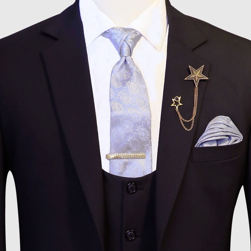 Slim Fit Black 3 Piece Suit Front