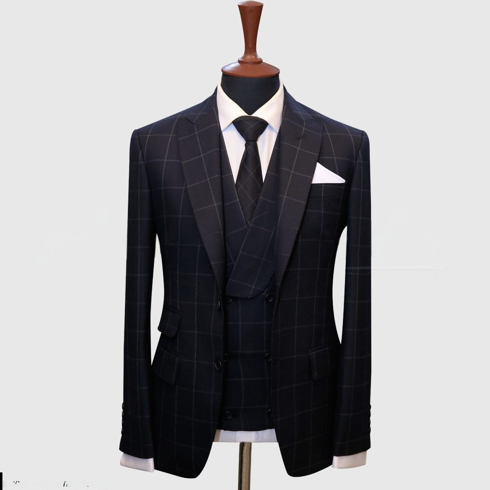 Ink Blue Windowpane Check 3 Piece Suit