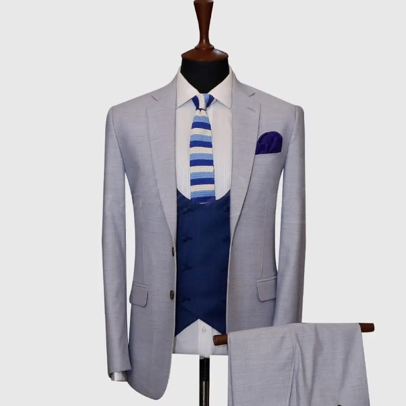 Light Grey 3 Piece Suit With Black Waistcoat