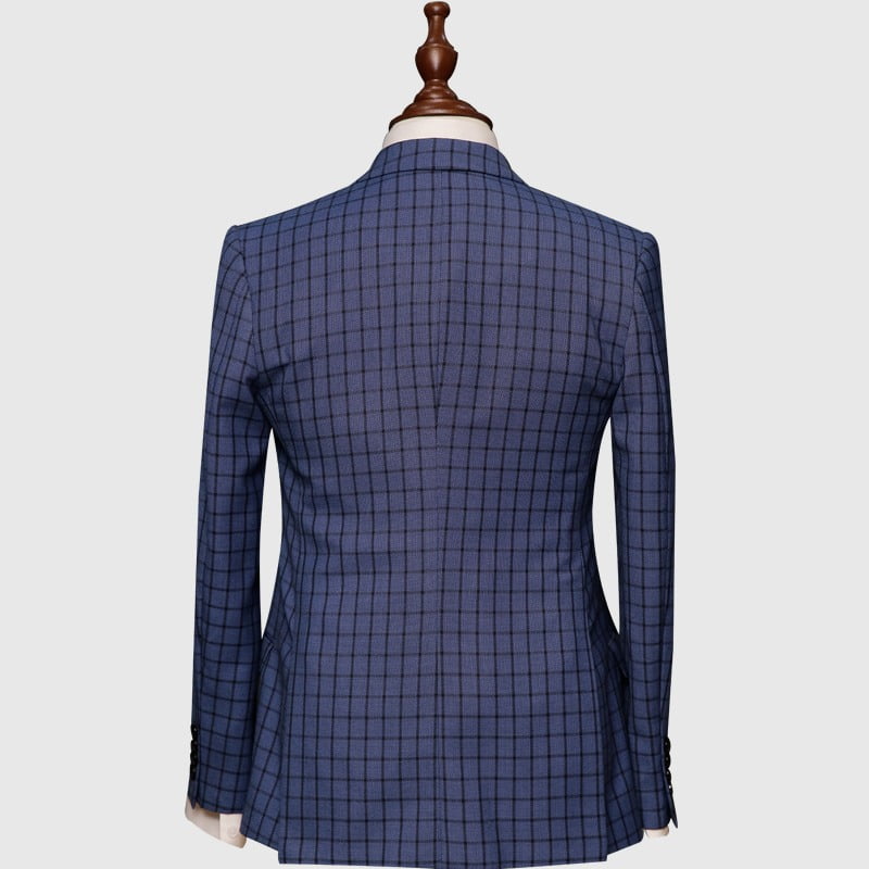 Tailored Fit Blue Check 3 Piece Suit Back
