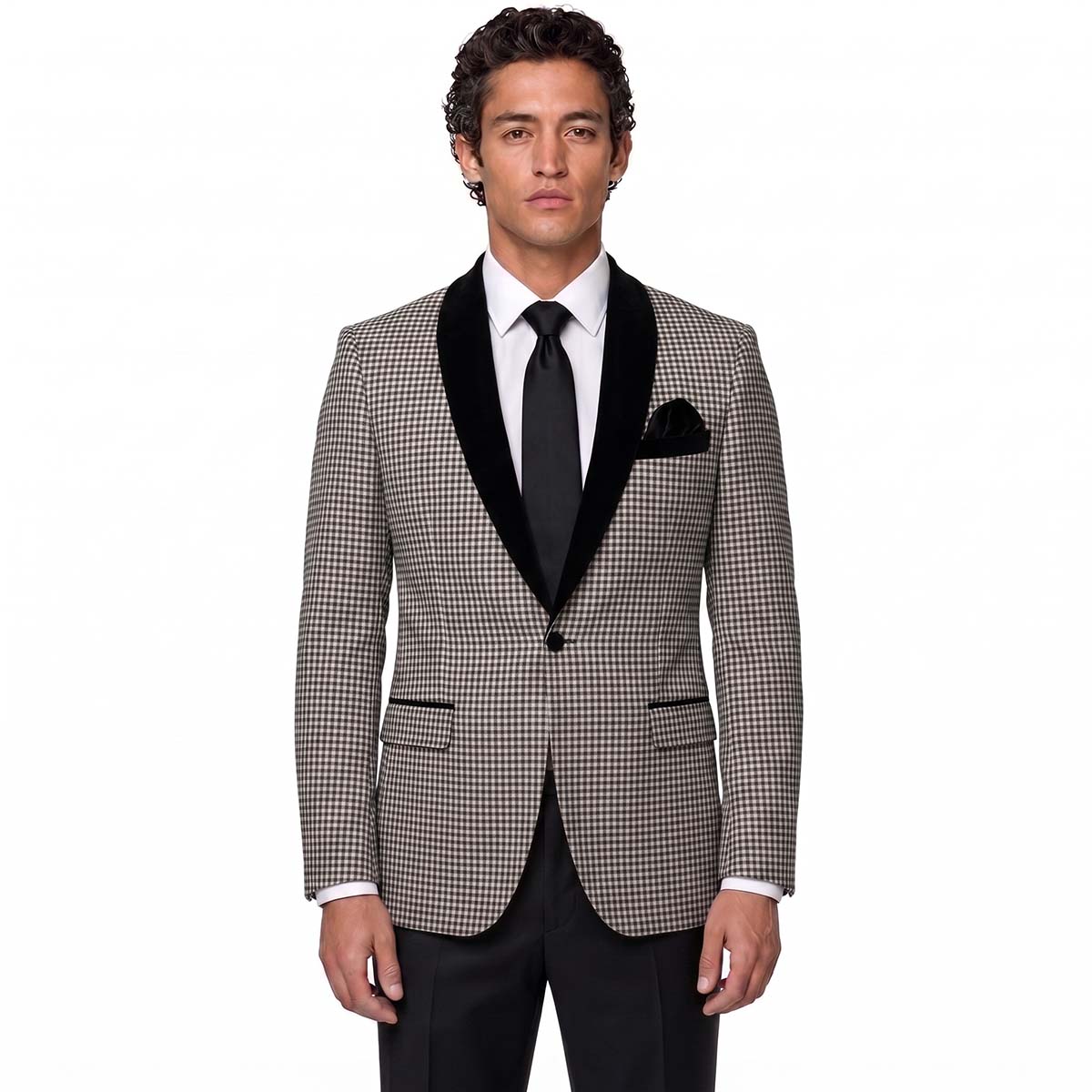 Andre Emilio Off White Gingham Tuxedo Suit
