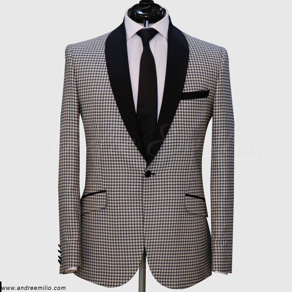 Off White Gingham Tuxedo Suit