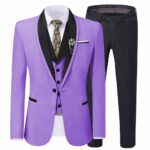Men Light Purple Tuxedo Suit With Black Lapel Close Up