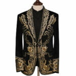 Black Blazer With Golden Hand Embroidery For Men