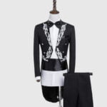 Black British Morning Tuxedo Suit With Silver Pattern
