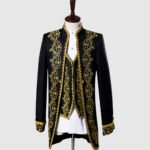 Primum Black 3 Piece Suit With Golden Pattern