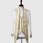 Premium White 3 Piece Suit With Golden Pattern