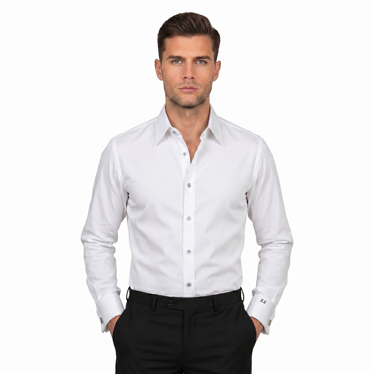 100% Cotton Classic White Shirt With Two Button Angle Cuffs
