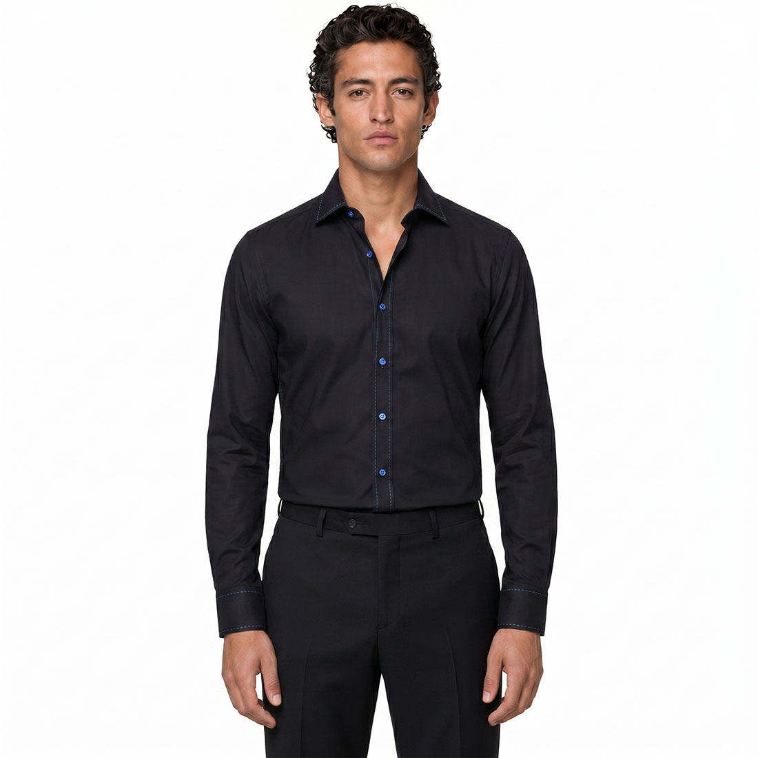 Custom Slim Fit Royal Black Shirt With Wide Spread Collar