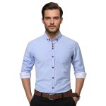 Slim Fit Sky Blue Dress Shirt With Button Down Collar