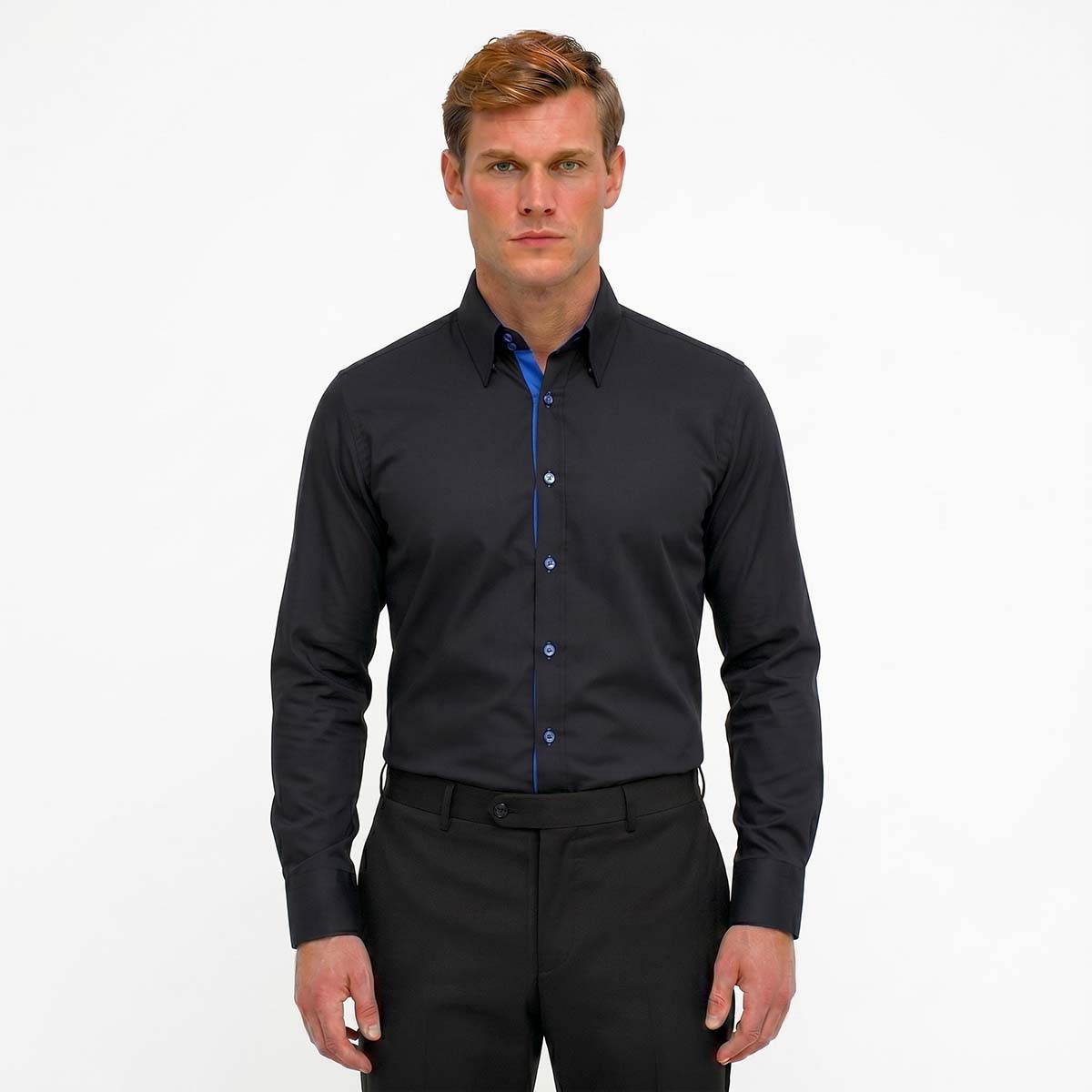 Andre Emilio Luxury Black Shirt With Hidden Button Collar