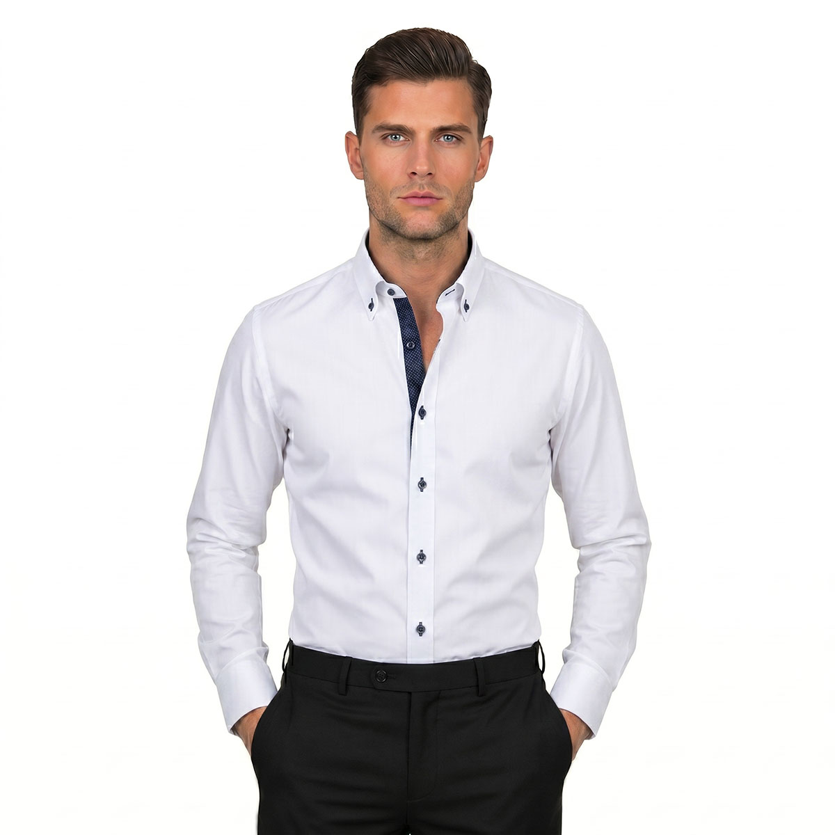 Andre Emilio Slim Fit Luxury White Shirt With Inside Black Trimming