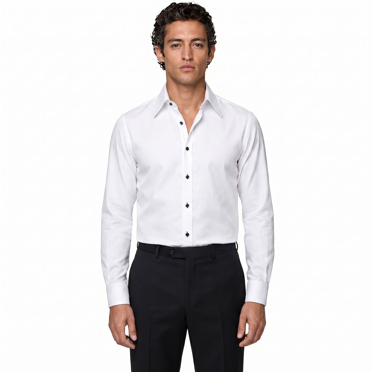 Custom White Long Sleeve Formal Shirt With Five Spread Collar
