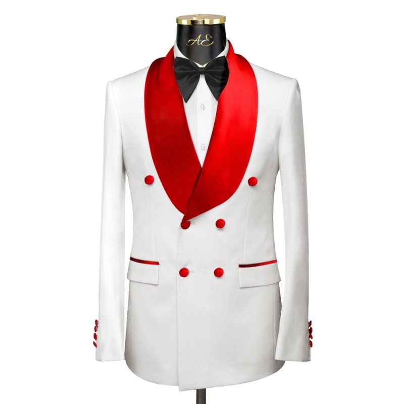 Prom Suit 43 White Red Double Breasted Tuxedo