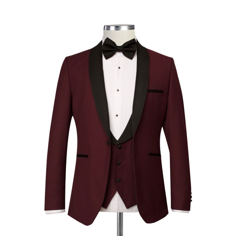 Men's Maroon Tuxedo With Shawl Lapel