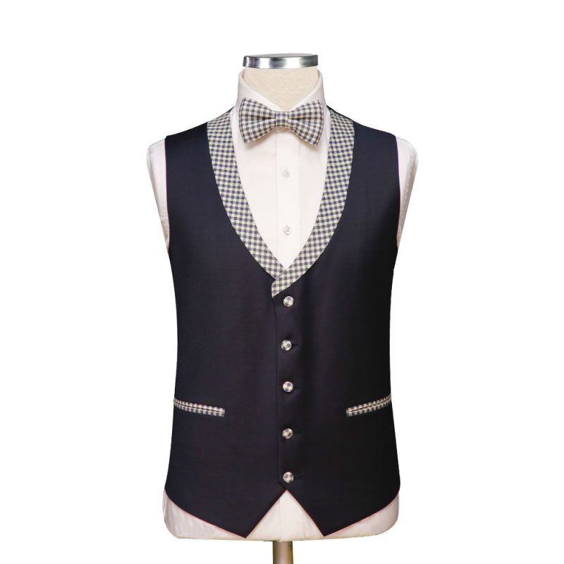 Men's Navy Blue Vest With Check Lapel
