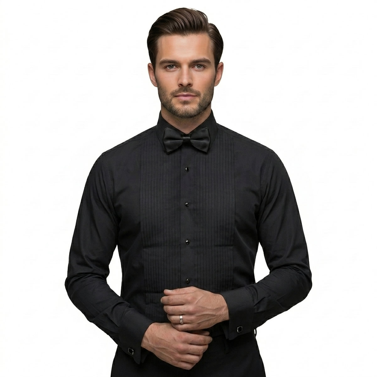 Andre Emilio Black Tuxedo Shirt For Men