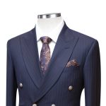 Blue Double Breasted Suit With Striped