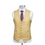 Off White Suit With Golden Texture Vest