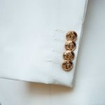 Off White Suit With Golden Texture Vest