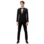 Black Suit With Maroon Piping On Lapel