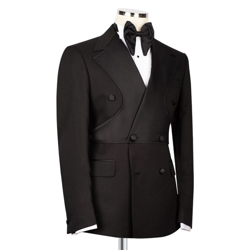Double Breasted Black Satin Tuxedo