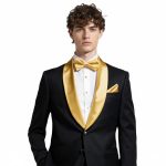 Custom Black Tuxedo With Golden Lapel For Men