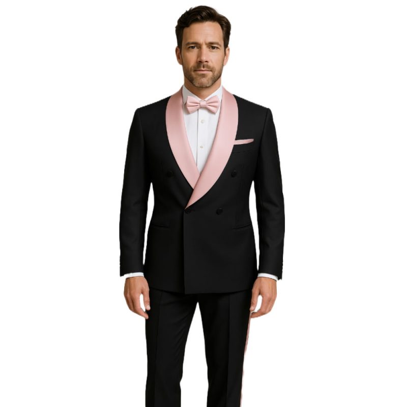 Black Tuxedo With Pink Lapel For Men