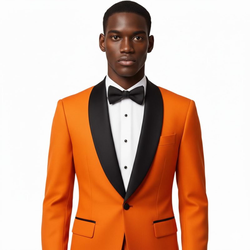 Custom Orange And Black Tuxedo For Men