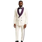 Custom White And Purple Tuxedo For Men