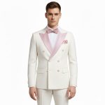 Custom Made White Tuxedo With Pink Lapel For Men