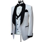 Custom White Shawl Lapel Tuxedo With Black Contrast For Men
