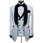 Custom White Shawl Lapel Tuxedo With Black Contrast For Men