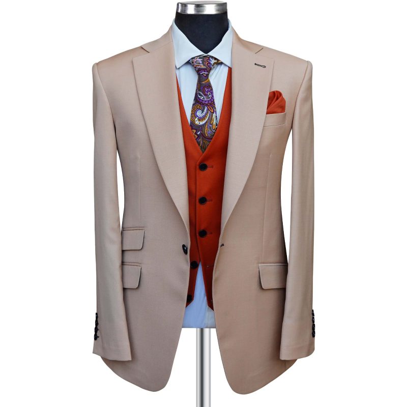 Beige Suit Orange Vest