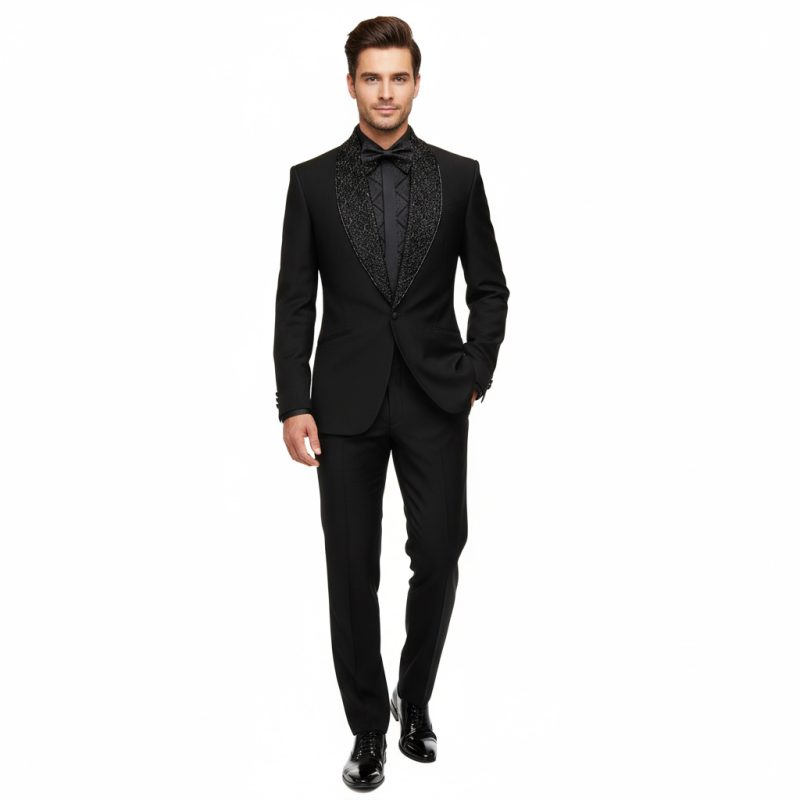 Beaded Stone Black Tuxedo For Men