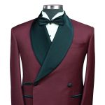 Custom Made Burgundy Tuxedo With Black Lapel For Men