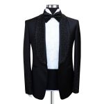 Custom Made Black Tuxedo With Stone Work Lapel For Men