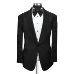 Designer Black Tuxedo With Beaded Sleeves & Lapel