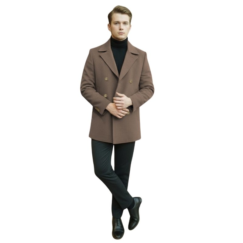 Brown Double Breasted Coat For Men