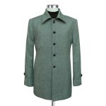Green Herringbone Coat For Men