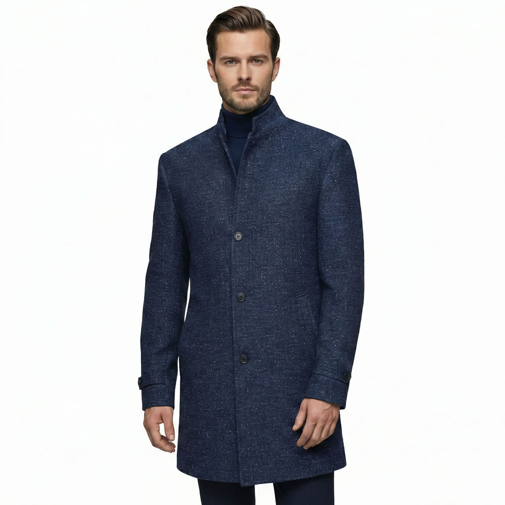 Navy Blue Wool Coat For Men