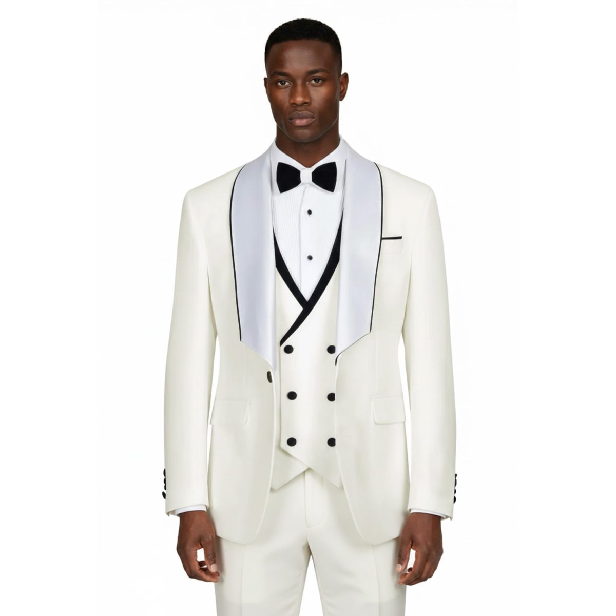 Ivory Tuxedo With White Lapel Black Trim For Men
