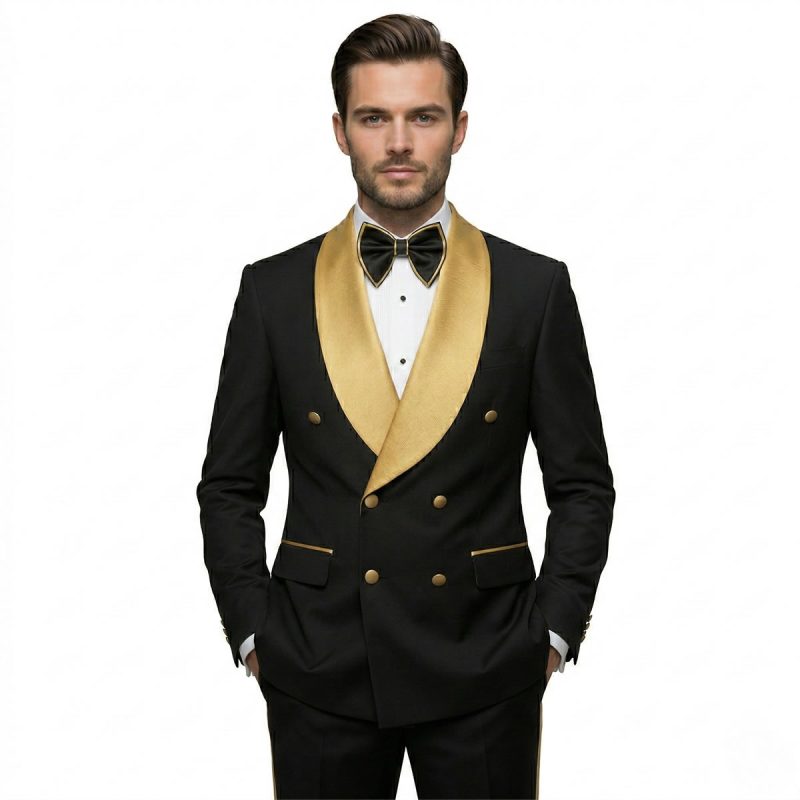 Black-And-Gold-Double-Breasted-Tuxedo-For-Men