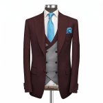 Maroon And Grey 3 Piece Suit For Men