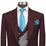 Maroon And Grey 3 Piece Suit For Men