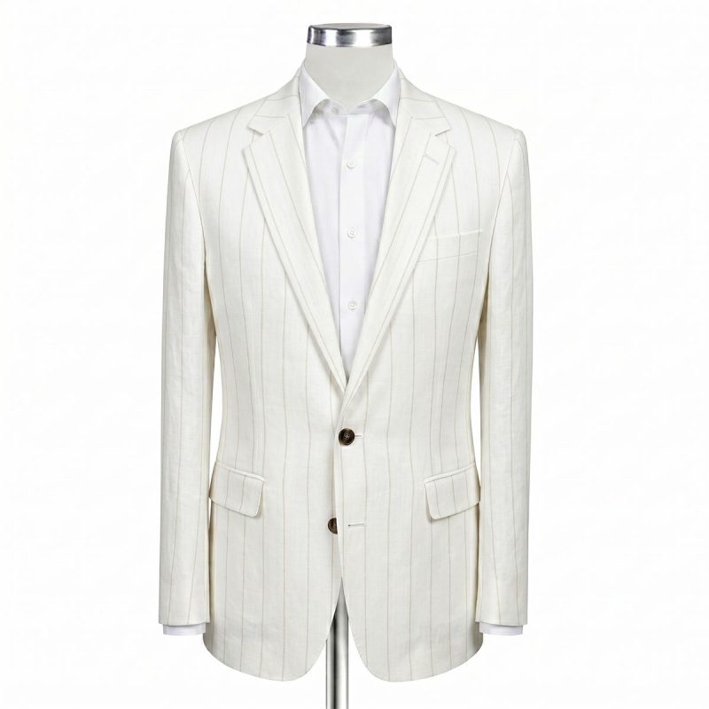 Front View Custom Ivory Pinstripe Linen Suit